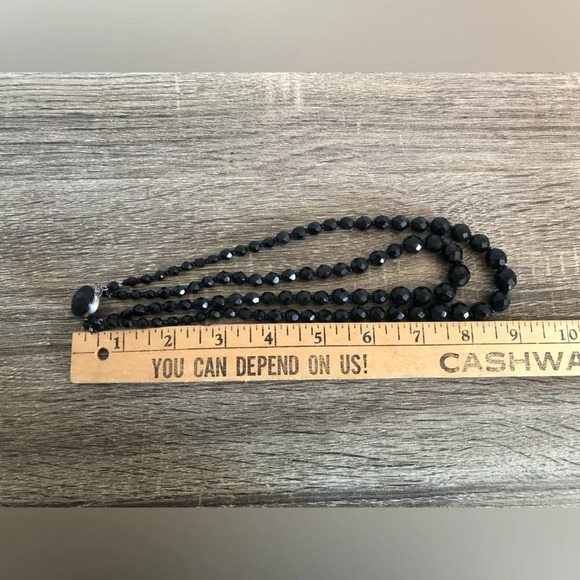 Vtg Black Faceted Glass Beaded Necklace - Picture 10 of 13